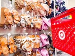 kids sandals sitting on a target shelf