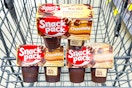 snack pack pudding cups in a cart