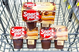 snack pack pudding cups in a cart