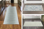 3 lifestyle images of Nourison area rugs in different patterns