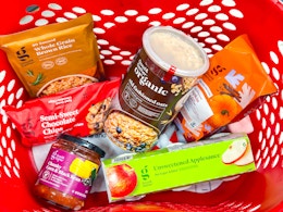 photo of target basket with good and gather brand groceries
