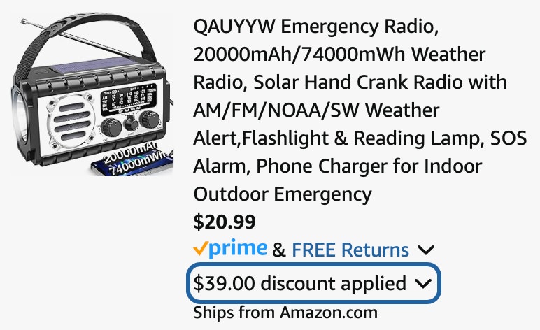 QAUYYW Emergency Radio, 20000mAh/74000mWh Weather Radio, 