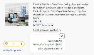 Sink caddy Amazon receipt