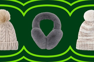 cream winter beanies and earmuffs