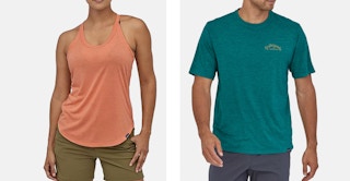 a man and a woman wearing patagonia shirts