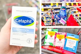 collage image of cetaphil, crest, and burts bees products