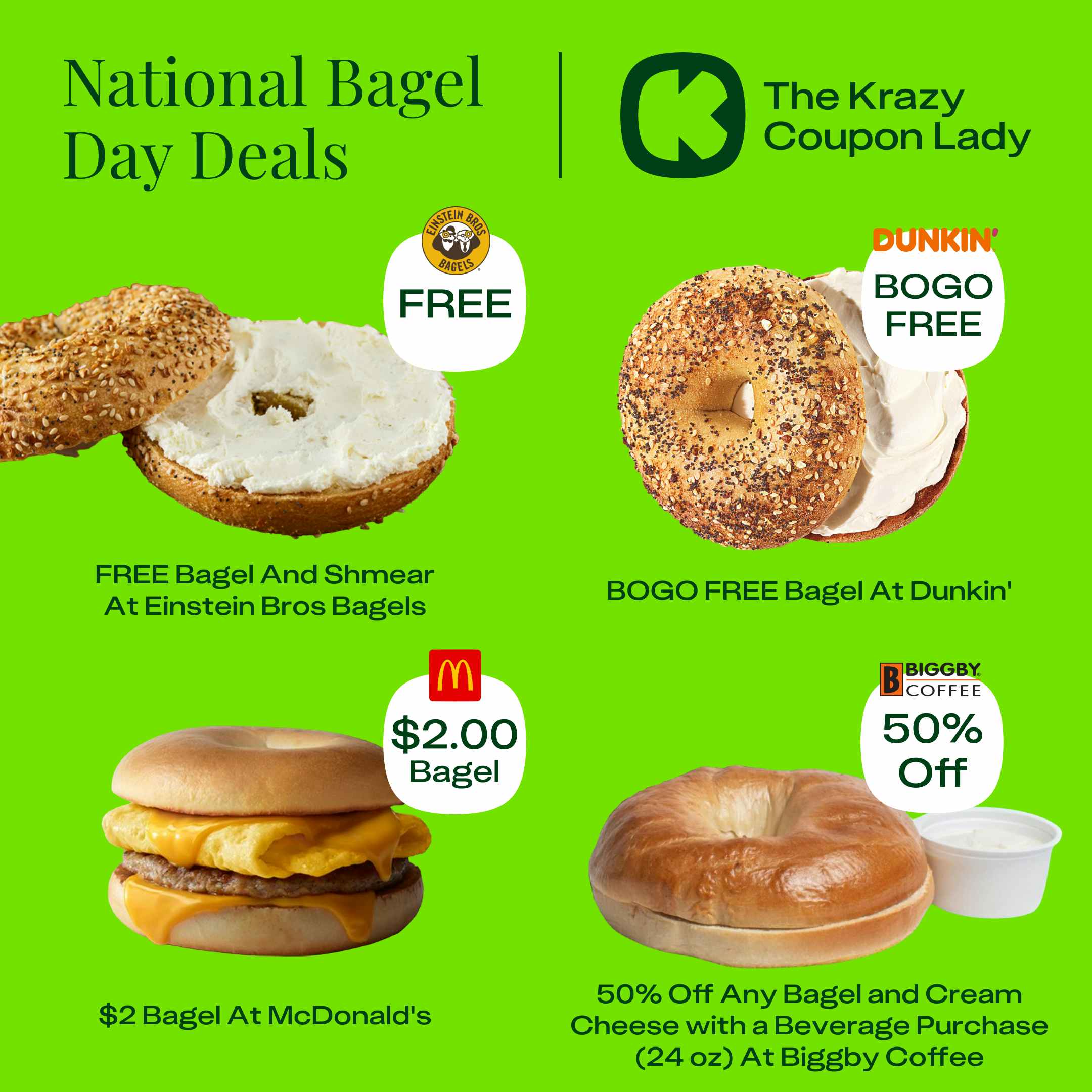 National Bagel Day Deals on Jan. 15, 2024 Free Bagel at Einsteins Bros