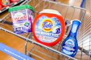 shopping cart with Tide, Cascade, and Dawn