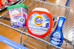 shopping cart with Tide, Cascade, and Dawn