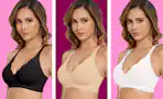 Woman model wearing a jelly bra in three different colors