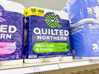 quilted northern toilet paper sitting on a target shelf
