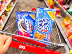 oreo and chips ahoy cookies in a cvs cart