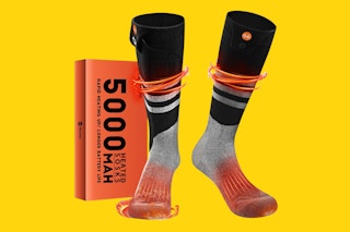 Heated Sock close up of product on yellow background