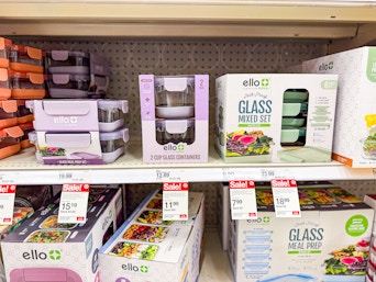 ello glass storage sets sitting on a target shelf
