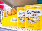 temptations cat treats on store shelf