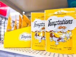 temptations cat treats on store shelf