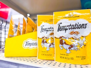 temptations cat treats on store shelf