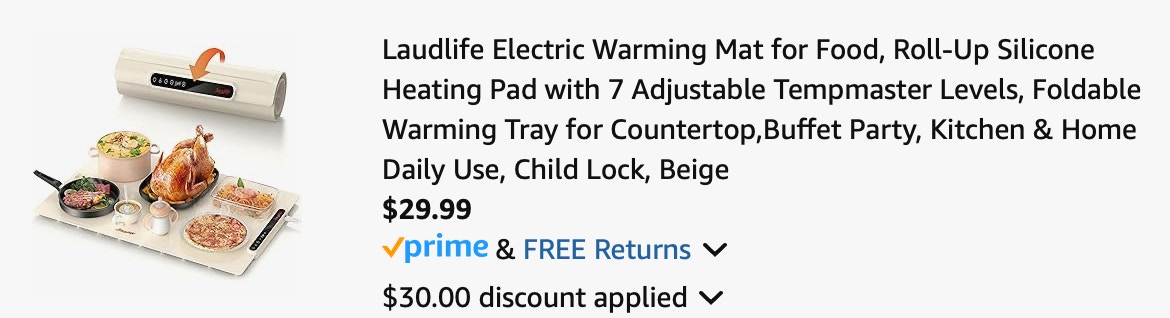 warming mat Amazon receipt