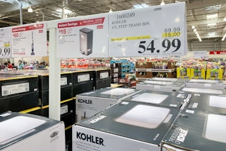 Kohler trash bin sales sign at Costco