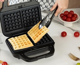 Electric Belgian Waffle Maker, Just $12 on Amazon card image