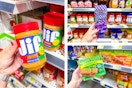 dollar general jif peanut butter, smucker's jelly, nature valley bars 3-photo collage