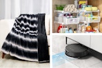 ombre blanket, robot vacuum, and pull out storage