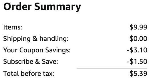 an amazon order summary ending in $5.39