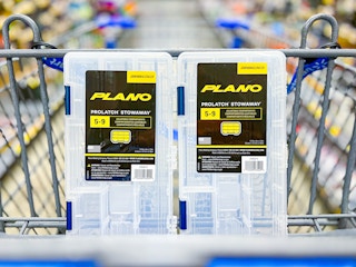 two Plano fishing tackle boxes in cart