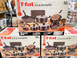 t-fal cookware sets stacked on top of each other in macys