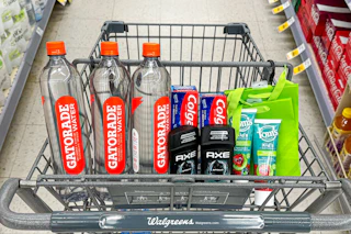 walgreens colgate, hallmark, axe, tom's of maine, gatorade in shopping cart