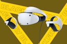 a playstation vr2 headset on a black friday wallpaper