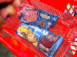 chips ahoy in a red shopping basket