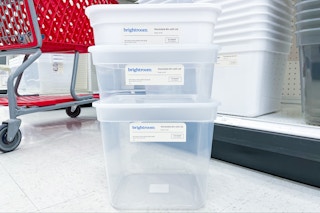 three brightroom modular boxes sitting in front of a target shelf