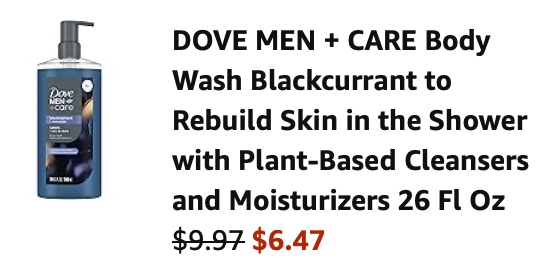 Dove Men + Care Body wash Amazon receipt