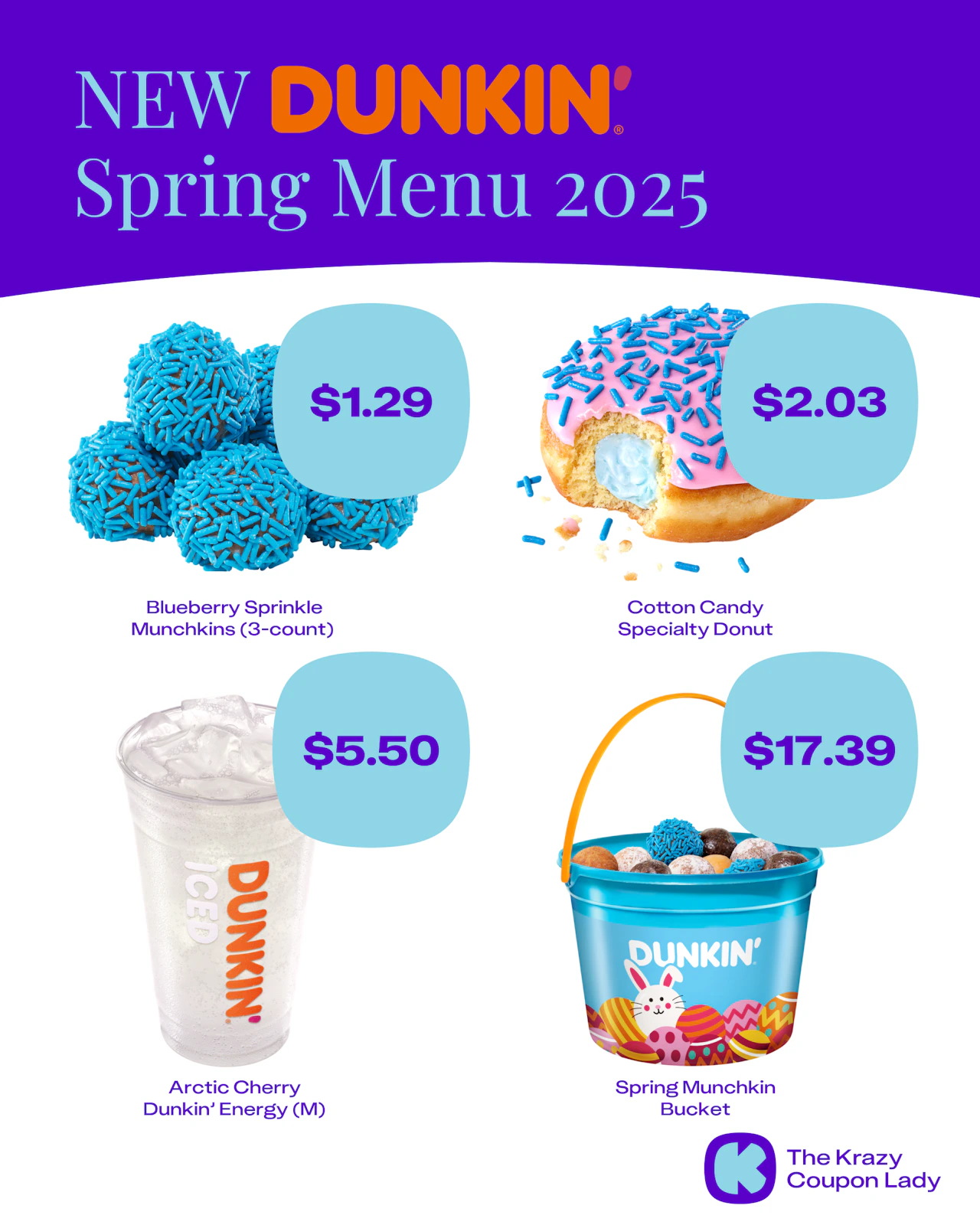 The Dunkin' Spring Menu 2025: Prices Start at $1.29 - The Krazy Coupon Lady