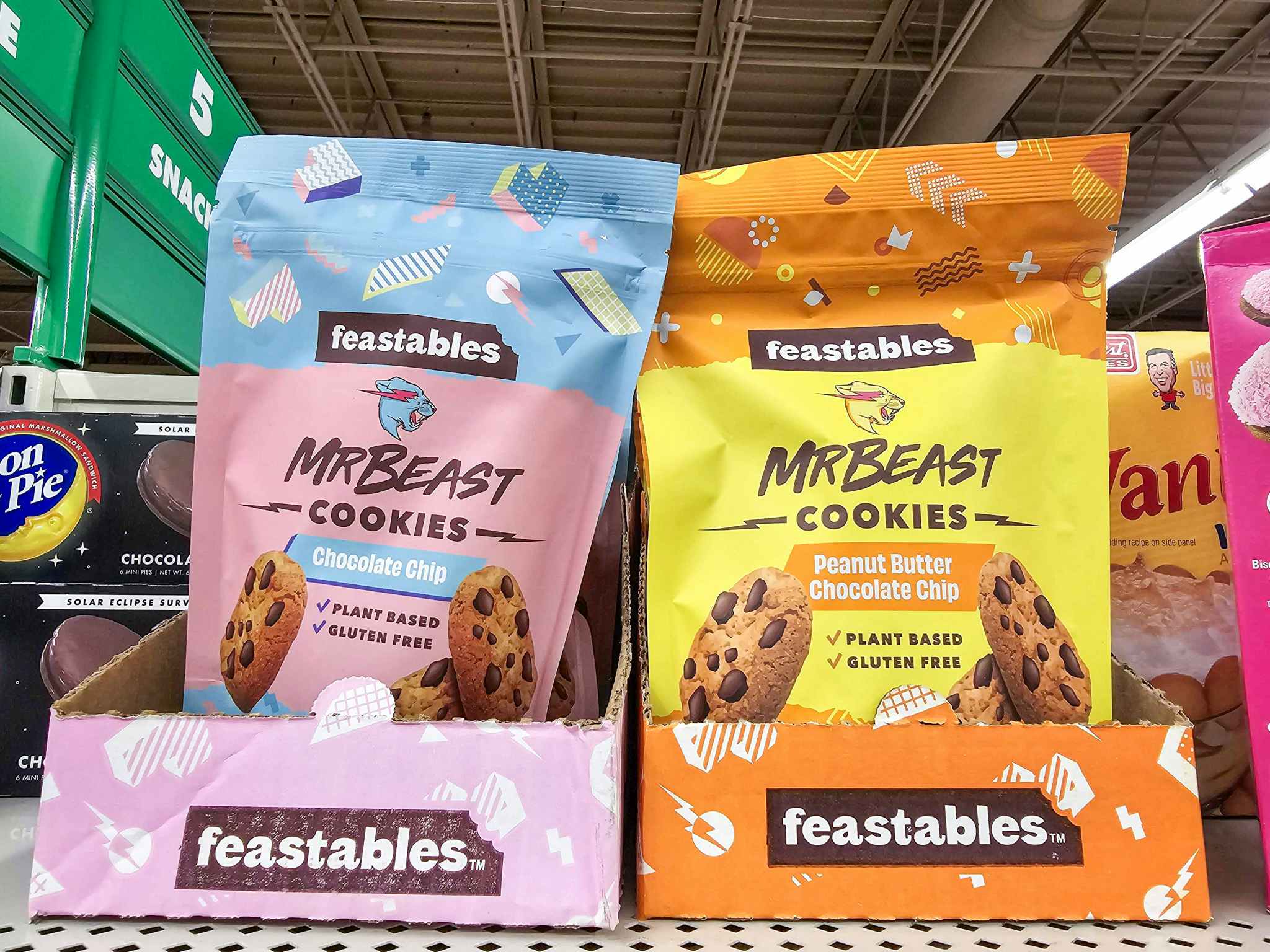 mr beast feastables cookies on a shelf