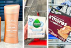 collage image of sheamoisture deodorant, seventh generation dishwasher pods, and breyers smores bars