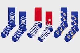 happy socks sailing socks on a grey background