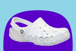 A white/multi pair of adult Crocs