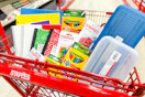 Staples shopping cart with school supplies