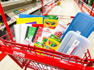 staples shopping cart with back to school supplies