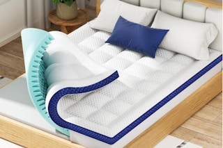  BEDELITE King Mattress Topper Dual Layer 4 Inch Memory Foam Mattress Topper on a bed.