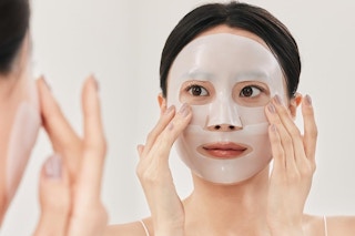 a woman wearing a face mask