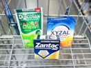 Dulcolax, Xyzal, and Zantac in a Walmart Cart