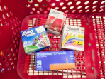 sharpie, expo, and up&up school supplies sitting in a target cart