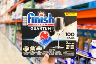 costco Finish Powerball Quantum Dishwasher Detergent Tabs 100 count handheld