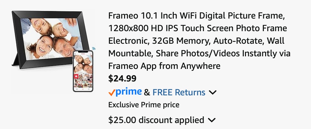 Digital frame Amazon receipt