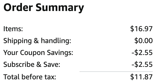 an amazon order summary ending in $11.87