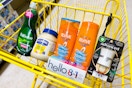 hello, palmolive, hellmann's, air wick, l'oreal together in a yellow shopping cart
