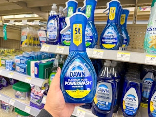 hand holding dawn dish spray in walgreens